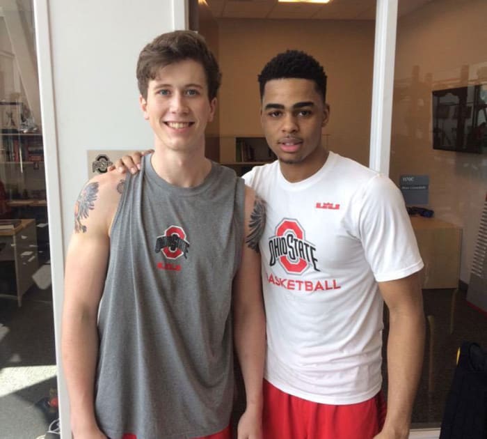 Former Ohio State walk-on Jake Lorbach with former Buckeye D'Angelo Russell.